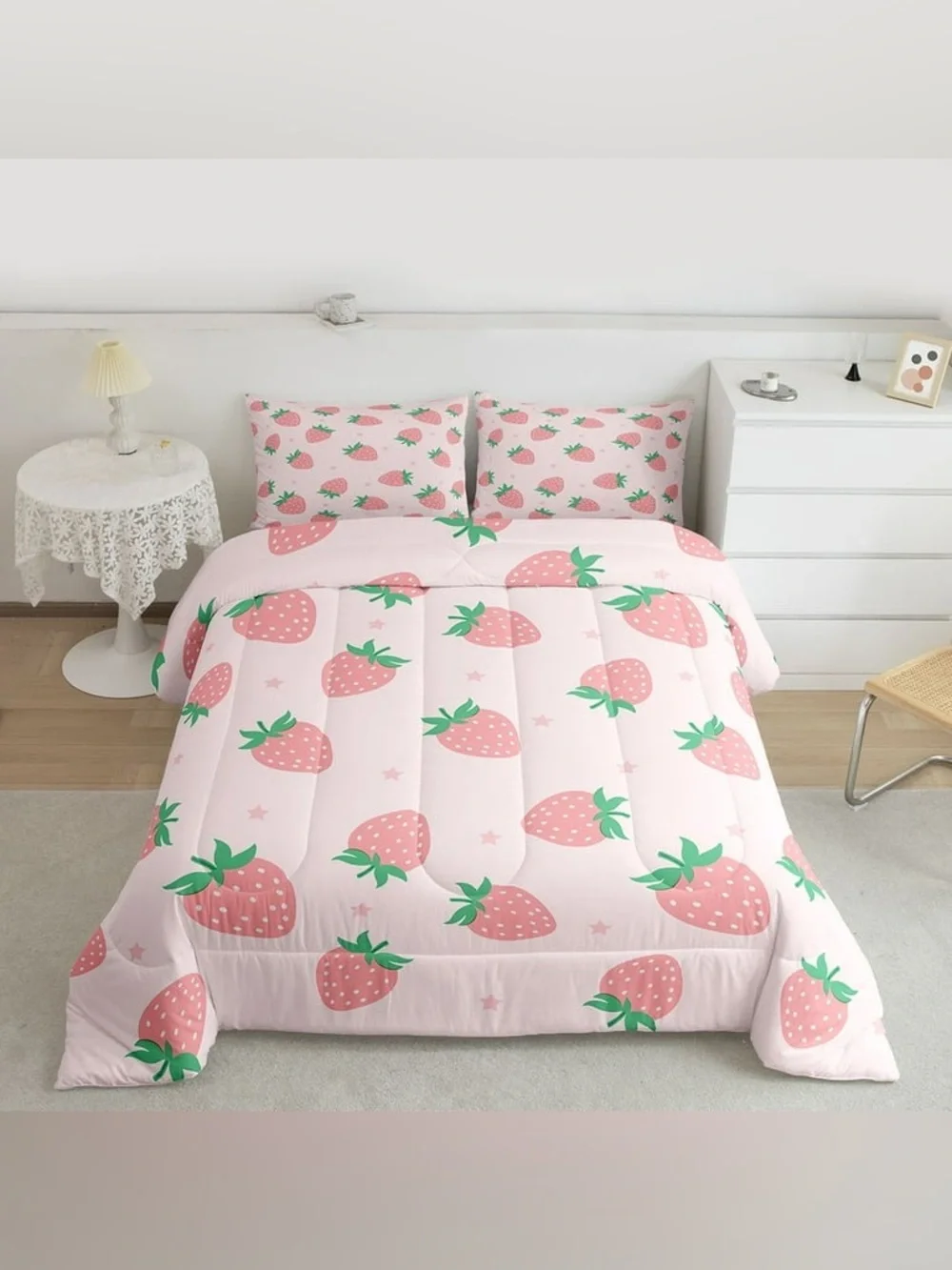 Feelyou Girly Pink Strawberry Twin Comforter Set